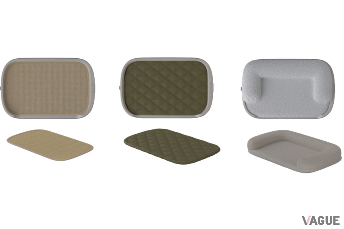 爪とぎにも使える同梱の「サマーウィーブ」に加え、優しい肌触りの「キルティッドツイードマット（別売り・8800円）」、寒い季節にぴったりのふんわりベッド「ウィンターネスト（別売り・5500円）」