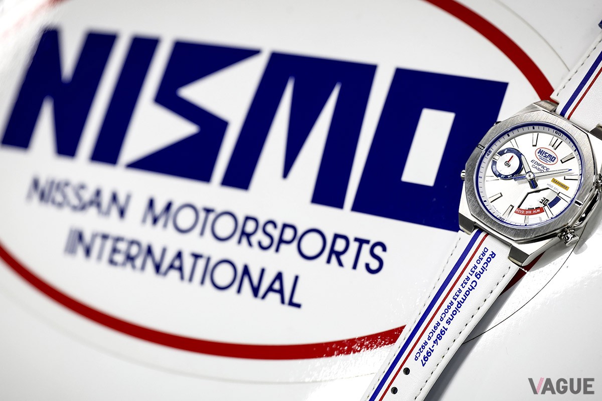 ダイヤルにはあえての初代「NISMO」ロゴが選ばれ歴史への敬意を表している