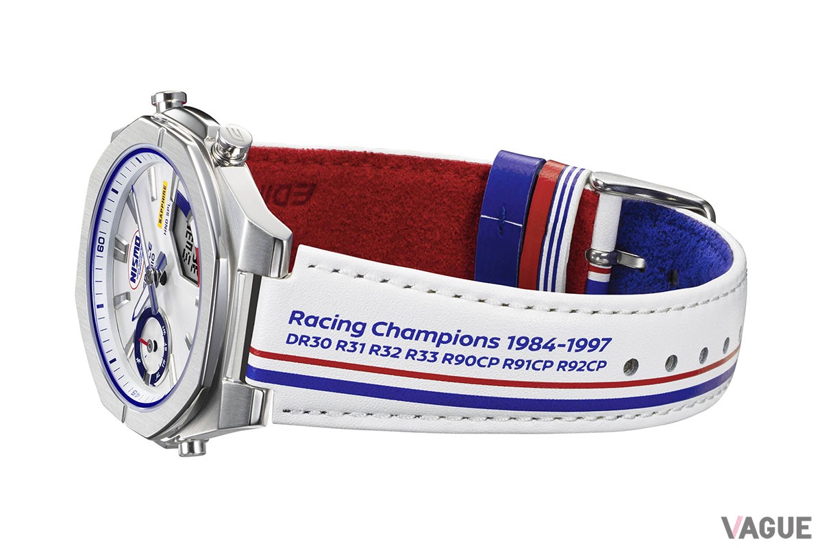 日産が産んだモータースポーツチーム「NISMO」へのリスペクトを込めたエディフィスのスペシャルエディション。「NISMO」の歴史を感じさせるディテールで全体を埋め尽くすファンサービスにあふれた一本に