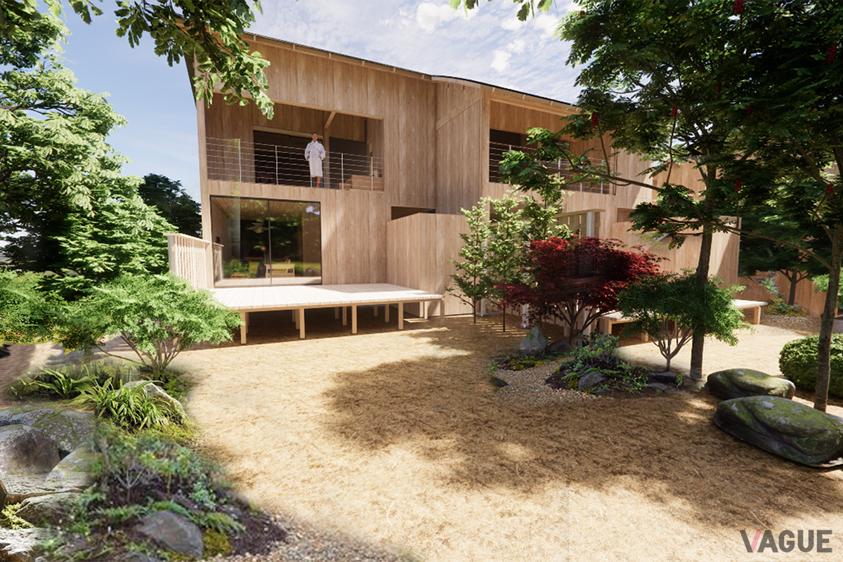 自然と調和する木造建築