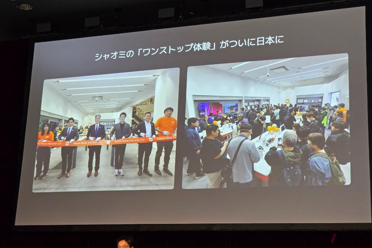 直営店オープンの風景 – 浦和美園にオープンした日本初のシャオミストアでは、テープカットとともに大勢の来店客が詰めかけ、初日だけで約5,000人が訪れ売上1,000万円超を記録したことが紹介された