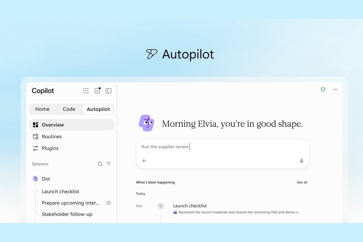 Autopilotは、目標を与えると確認や連絡を継続するAIの同僚として位置づけられる。記事では、小売業を想定した配送リスク対応のデモにも触れている。