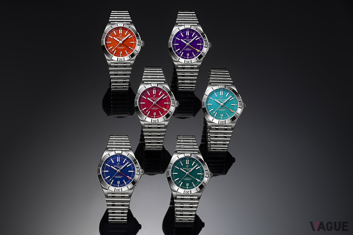 32本揃う「クロノマット オートマチック GMT 40 　NFLチーム エディション」の一部。チームカラーのダイヤルによりそれぞれの個性が光る