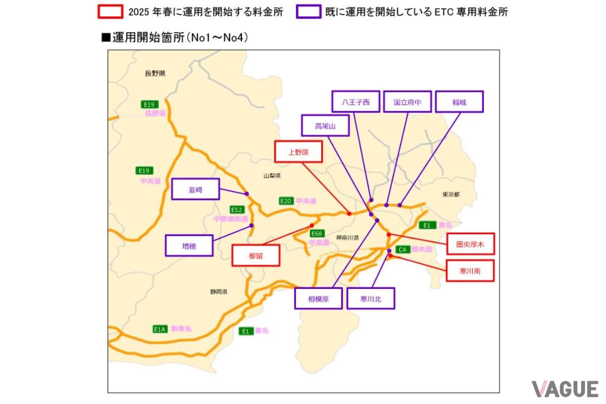 赤い部分は2025年春からすでにETC専用化が進んでいる
