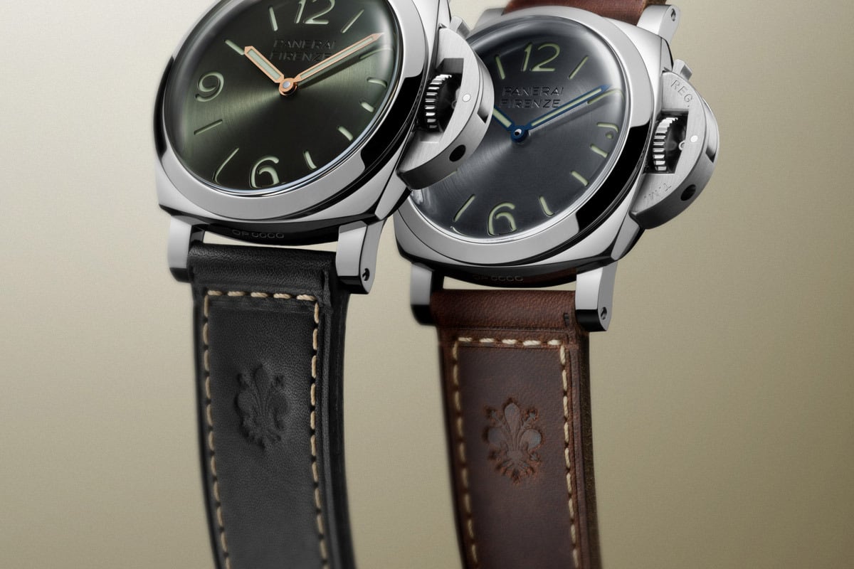 フィレンツェ本店100周年を記念する2モデル。左はプラチナテックのPAM01734、右はスティールのPAM01794