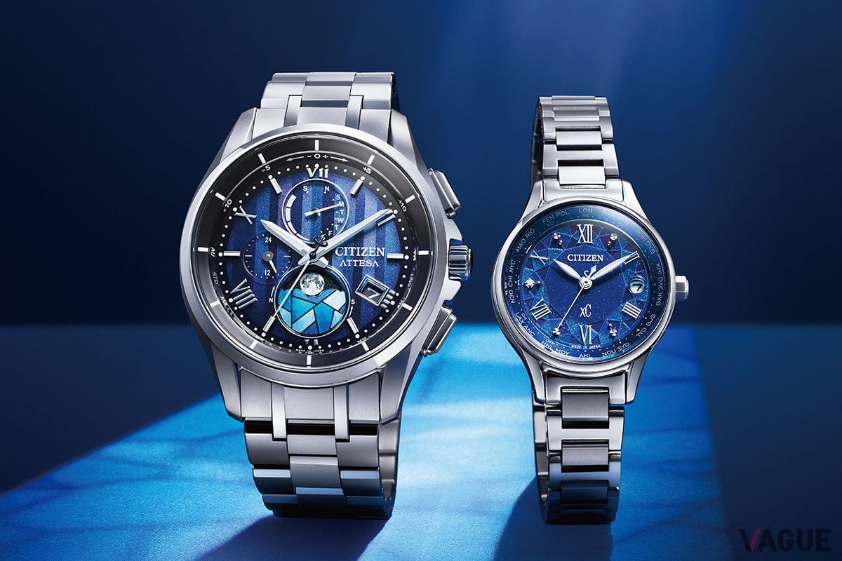 毎年ホリデーシーズンの定番となっているシチズンのペアウォッチコレクション。左より「シチズン アテッサ BY1000-51L」 「シチズン クロスシー EC1160-71L」