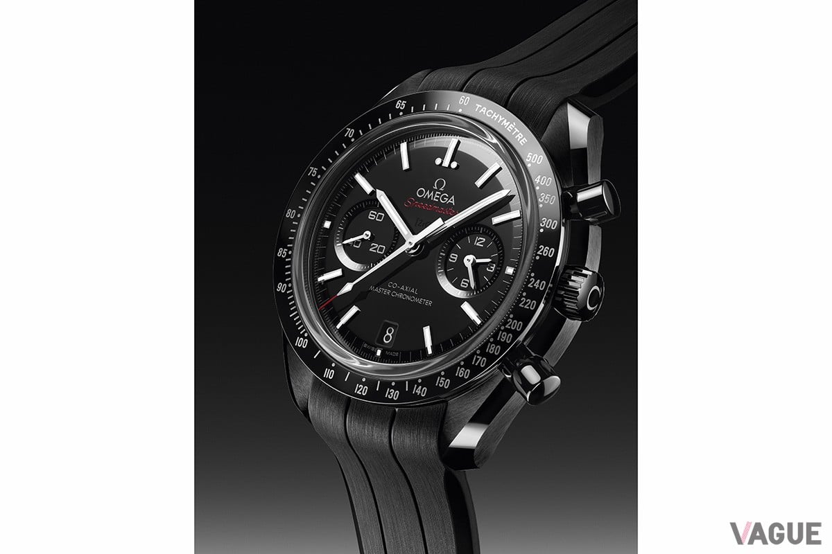 初代モデルの意匠を忠実に再現しつつ、タキメーターにはリキッドメタルを、ダイヤルには二重構造のセラミックを採用。「Ref.310.92.44.51.01.004」ラバーストラップモデル（221万1000円 消費税込） 