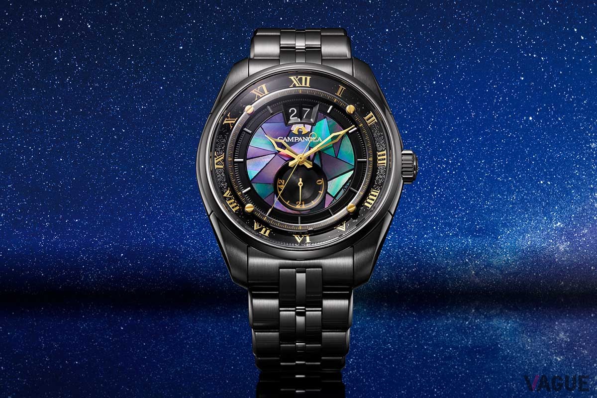 機械式モデル「星響 メカニカル」。ダイヤルも螺鈿細工の漆塗りという贅沢な仕様で他の2本とは価格も一桁異なる特別な存在感