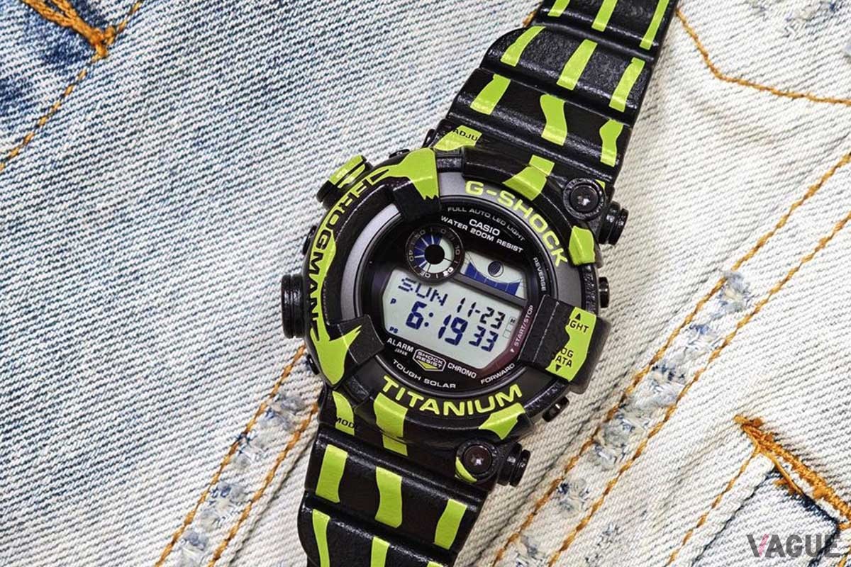 ブラックのボディとバンド全面に、蛍光グリーンのストライプを大胆にデザイン