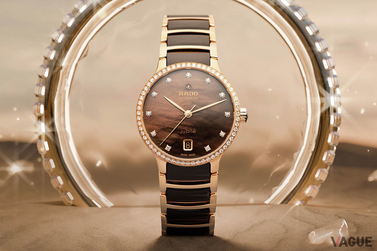 「セントリックス」。ブラウンのマザー・オブ・パールを中心に同系色でまとめたエレガントなモデル。ダイヤモンドを贅沢に使ったジュエリーのような1本