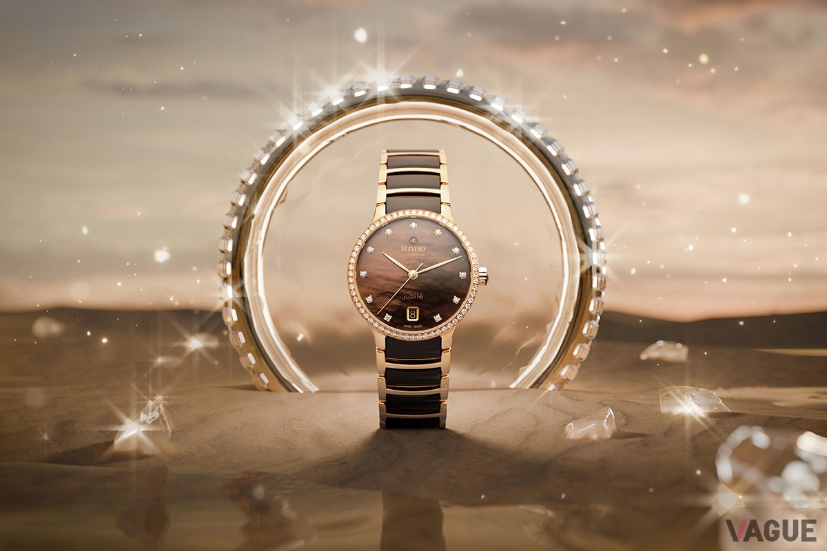 「セントリックス」。ブラウンのマザー・オブ・パールを中心に同系色でまとめたエレガントなモデル。ダイヤモンドを贅沢に使ったジュエリーのような1本