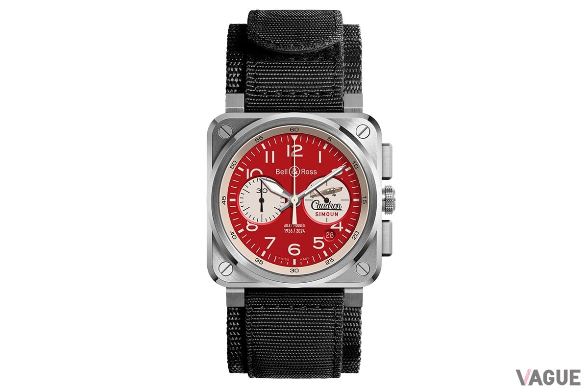 「ベル＆ロス　BR-03 クロノ エル ルージュ」（品番：BR0394-AR-ST/SCA、90万2000円 消費税込）