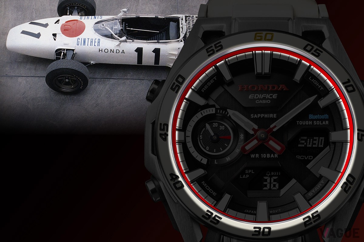 ダイヤル外周のレッドで日の丸を表現し、車体の雰囲気を再現している