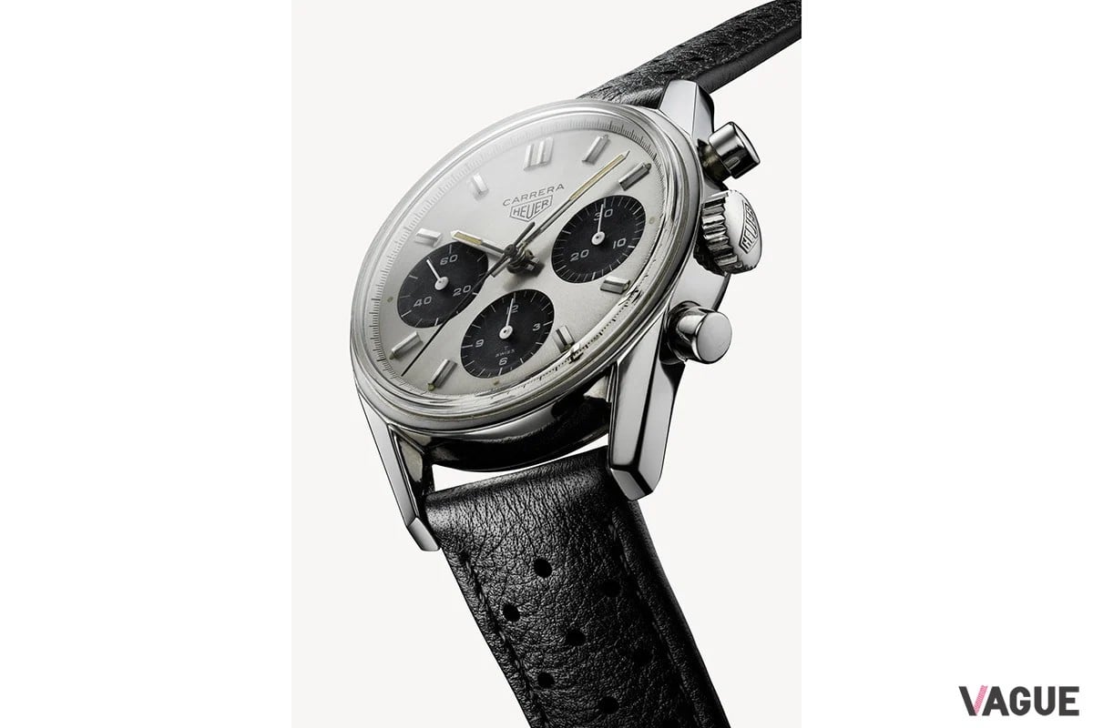 タグ・ホイヤーの「カレラ」第2世代の復刻モデル。シルバーのダイヤルと歴史を感じさせるデザインが無上のカッコよさを放っている。