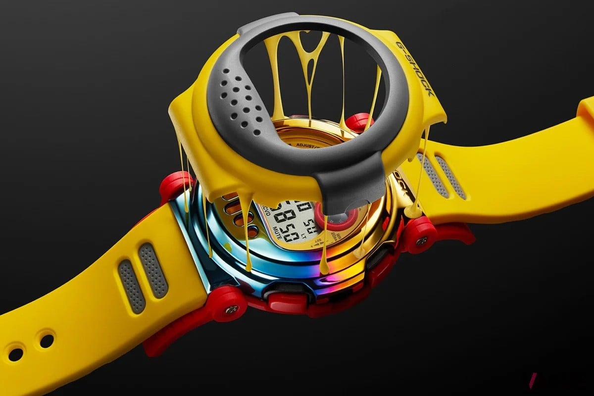 着替用ベゼルとベルトが付属するのはオリジナルカラーを再現したこのモデルのみ。「カシオ G-SHOCK G-B001」イエロー（品番：G-B001MVE、4万4000円 消費税込）