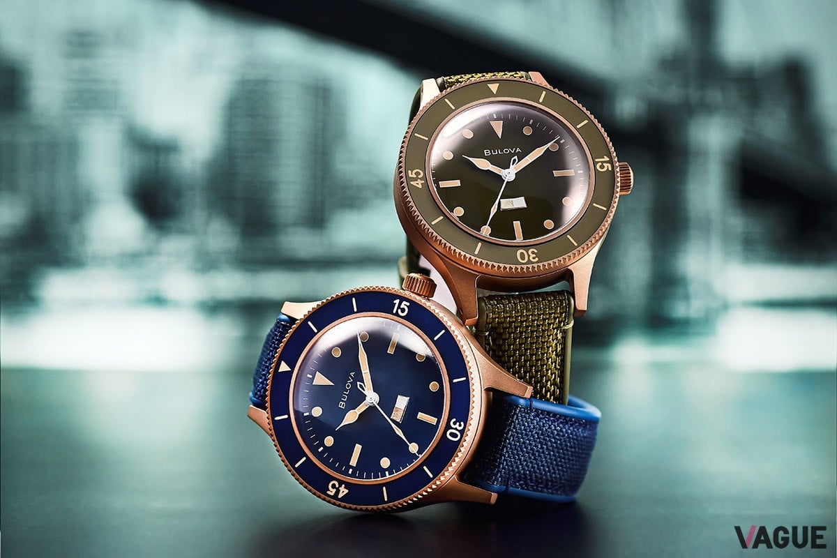 20気圧防水にラバーストラップと、現代的な仕様を備えた実力派。「ブローバ アーカイブスシリーズ ミルシップ 98A325/98A324」(各14万9600円 消費税込)