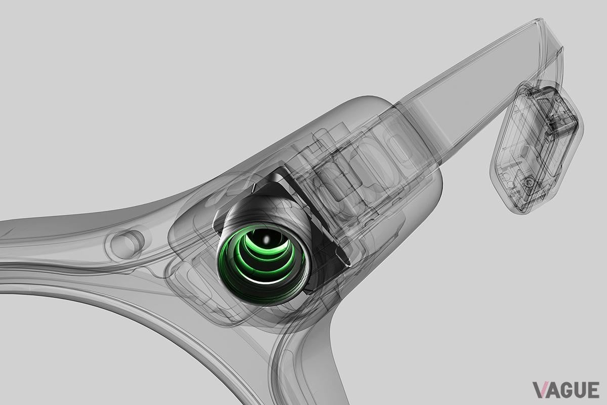 フレーム内には進化した２基のマイクロLEDプロジェクターを搭載。光をウェーブガイドレンズに通し、奥行きのある新しい3Dディスプレイを生み出した