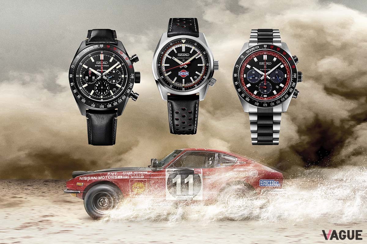マットブラック×レッドのアクセントで往年の名車“ダットサン240Z”を再現。特に「メカニカルクロノグラフ」(画像左)は国内120本という希少な限定モデル