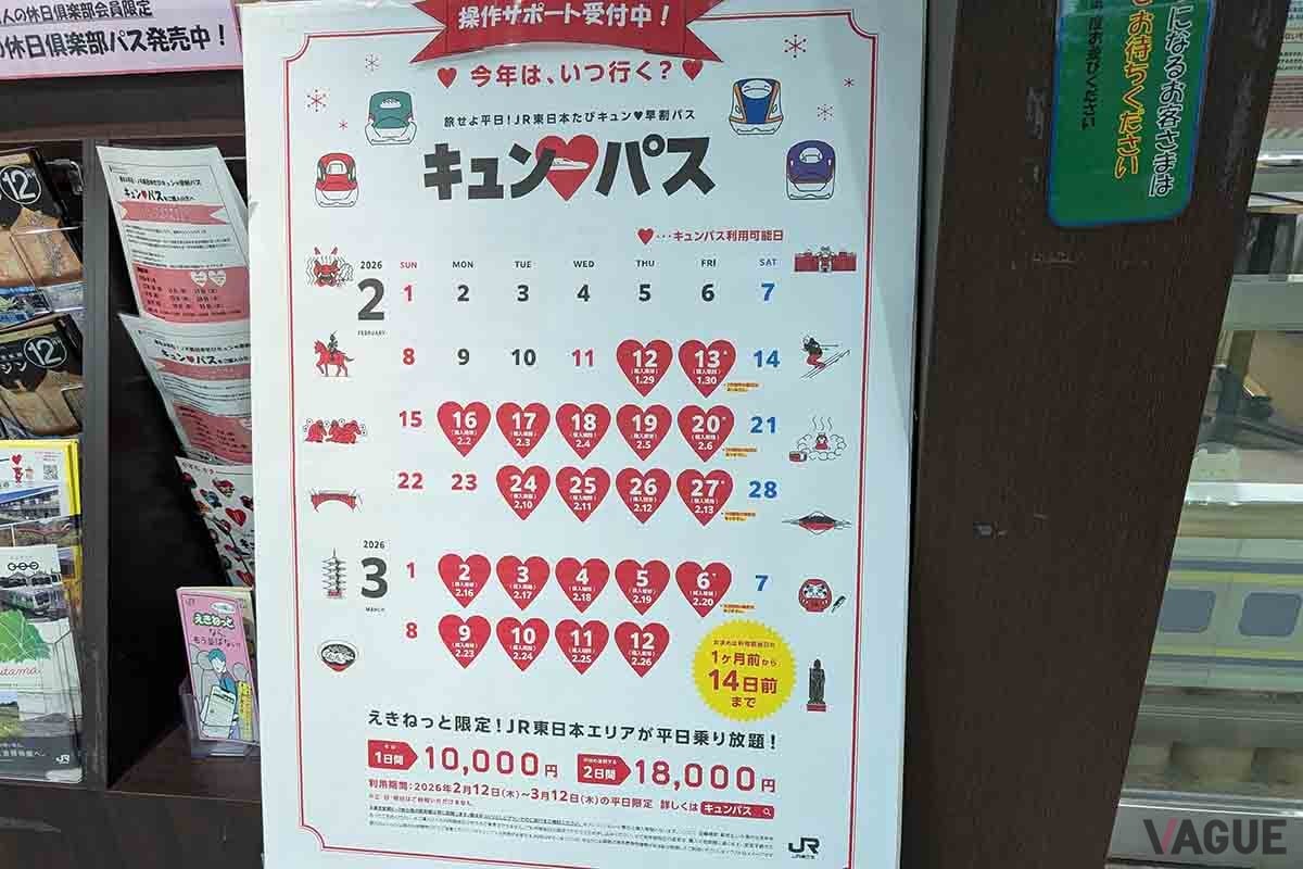 平日1日もしくは2日間、JR東日本全線が乗り放題となる「キュン・パス」。乗り鉄必見だ