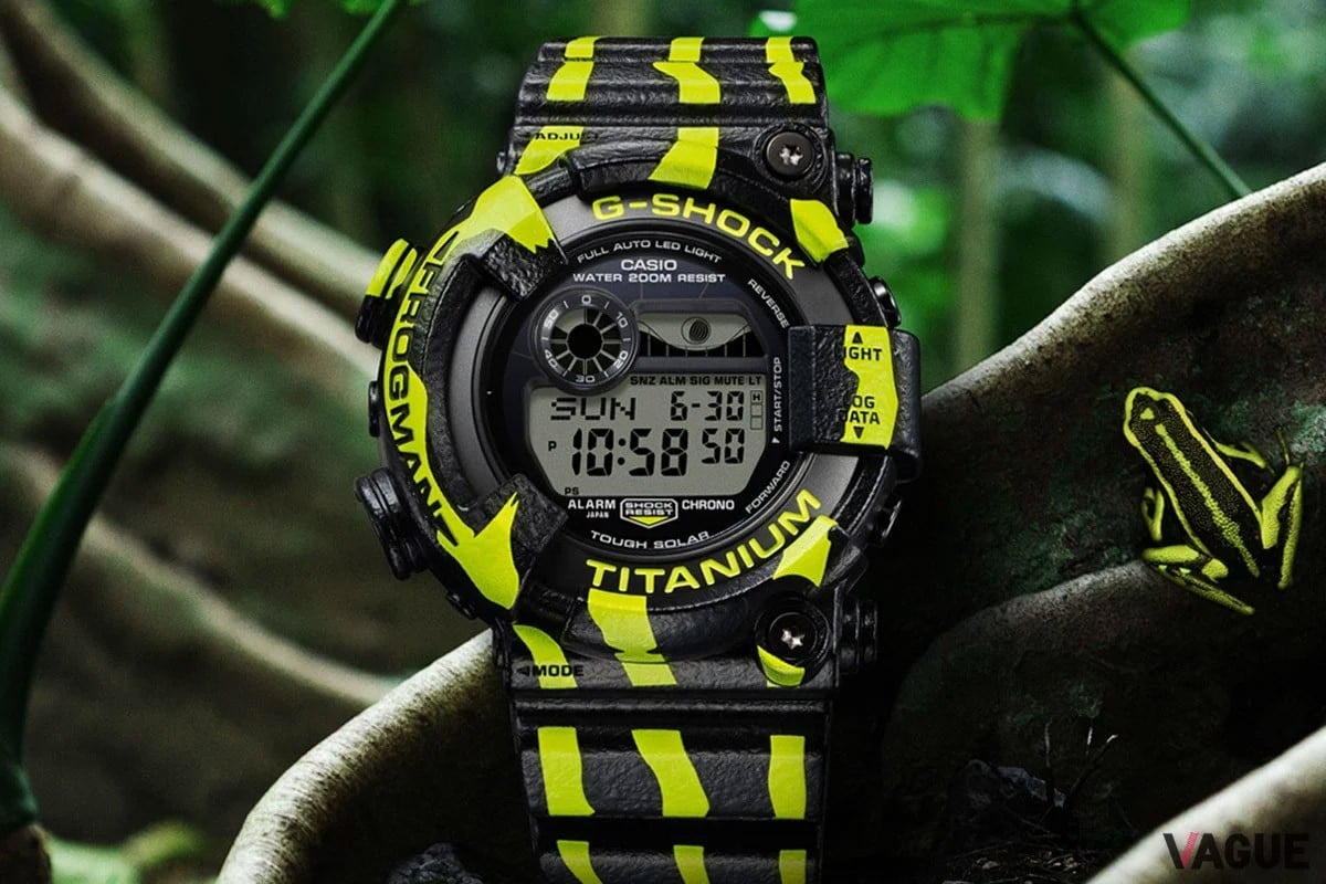 カラーと質感で熱帯雨林に潜む毒生物を再現。「カシオ G-SHOCK マスターオブG GW-8200TPF」（9万4600円 消費税込）