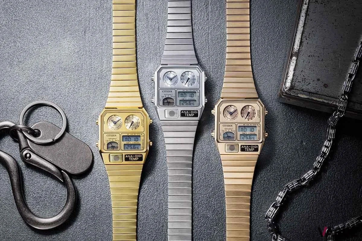 「シチズンコレクション RECORD LABEL Metallic ANA-DIGI TEMP」。根強い人気の「アナデジテンプ」をフルメタル仕様としたラグジュアリー版限定モデル。