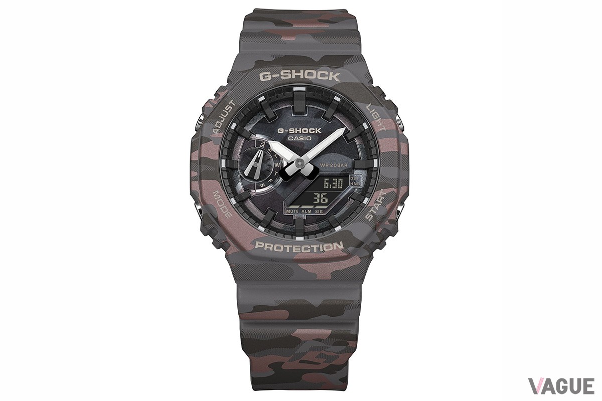 「8A」のダイヤルにもカモフラ柄を施したバリエーションの「GA-2100CMD-8A」。
