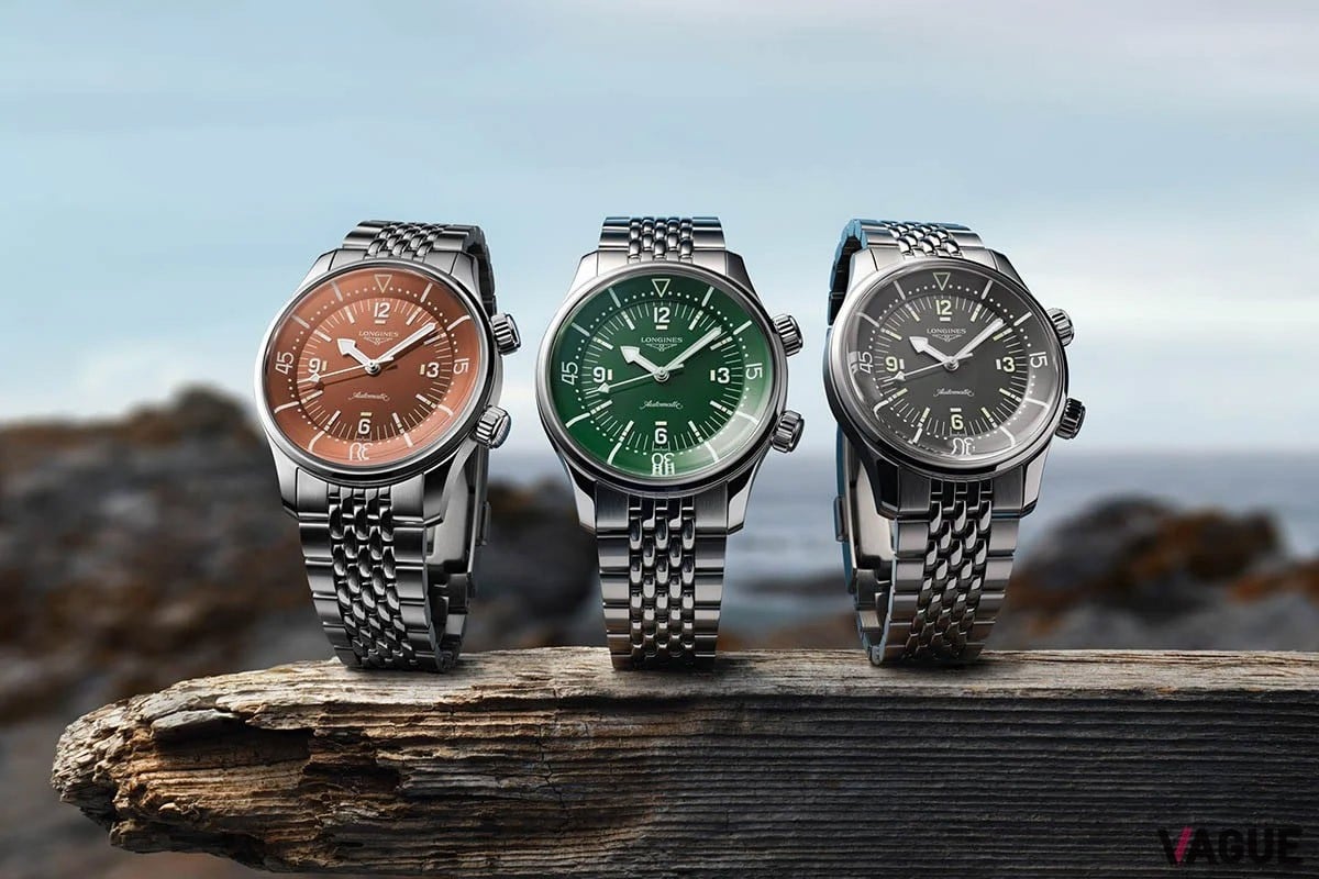 ロンジン「レジェンドダイバー」。ケース径39mm。1959年誕生の原点モデル65周年を祝う作品。インナーベゼルと新鮮なダイヤルカラーで人とはちょっと違うダイバーズを求める人に。