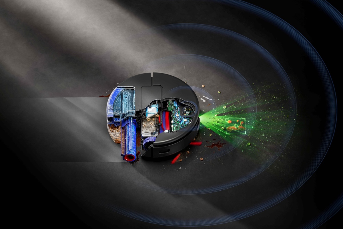 内部構造を透かして見せた「Dyson Spot+Scrub Ai」のイメージビジュアル。AIセンシング、吸引、水拭きまでを一体で成立させようとする、ダイソンらしい“技術の総力戦”が伝わってくる