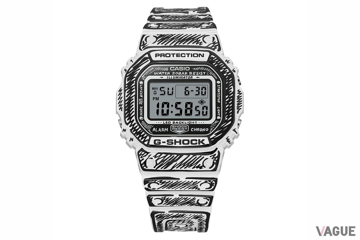 スクエアフォルムの「DW-5600」をベースとした「DW-5600JV-7JR」。スケッチブックに描いたG-SHOCKのよう。