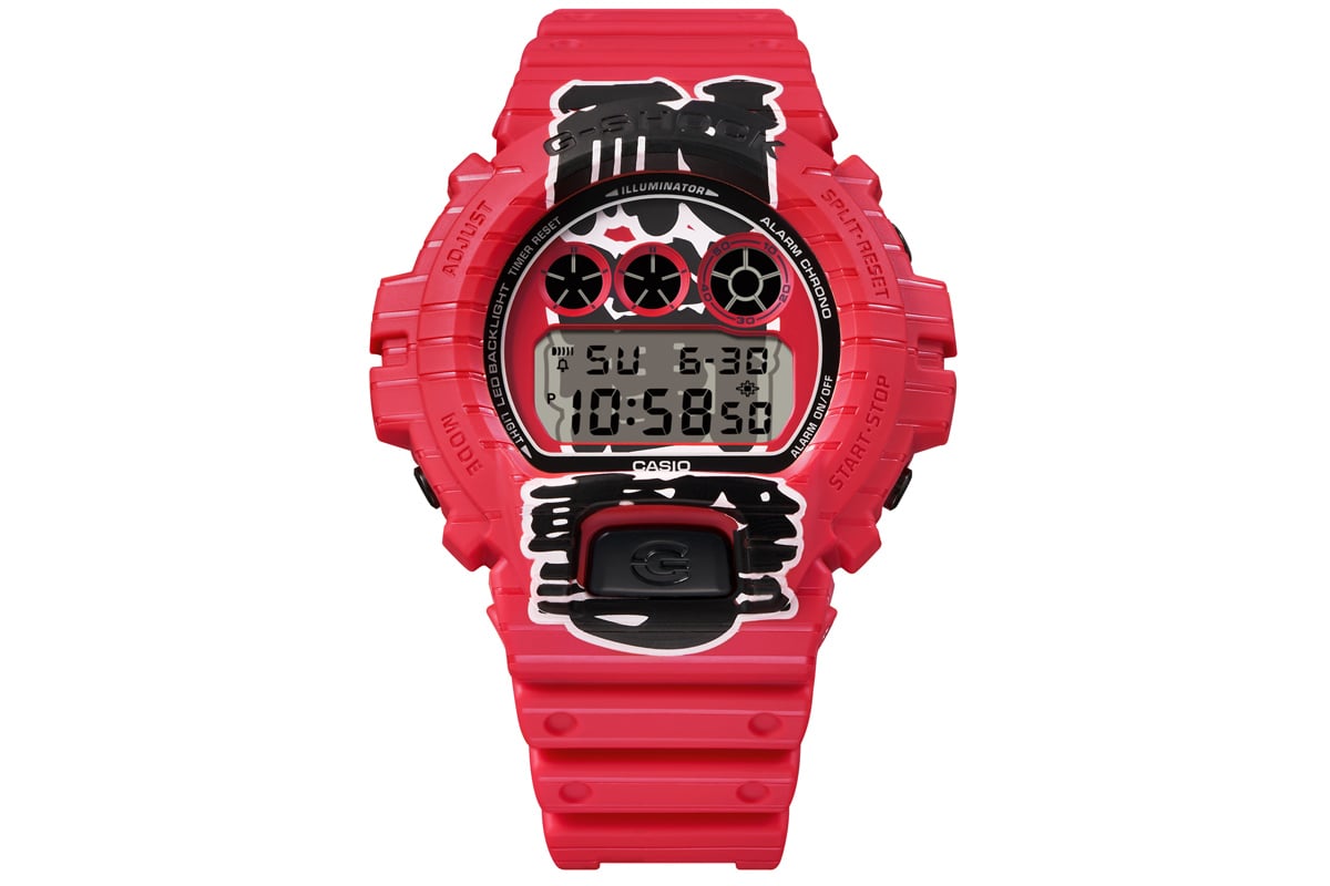 ベゼルからバンドに至るフロントの全面に、「G-SHOCK」の代名詞である“耐衝撃”を印象的な書体の漢字で大胆に配置