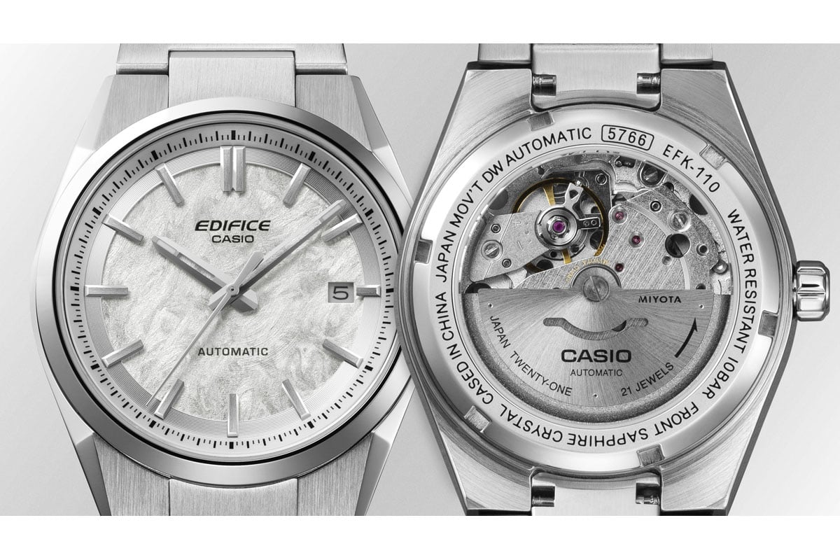 シースルーバックからは日本製メカニカルムーブメントの動きを鑑賞できる