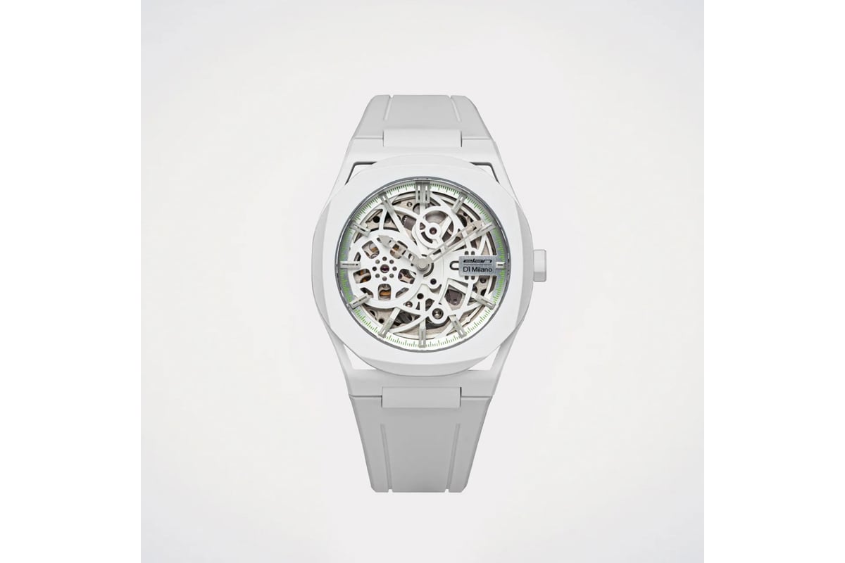 ダイヤルの3時位置にはD1 MilanoとElanのロゴが配置され、細部に渡りコラボレーションモデルならではの特別感を演出