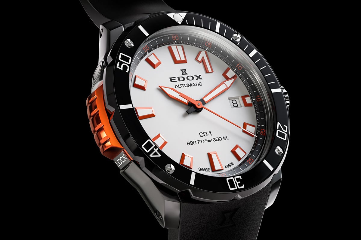 「エドックス　クロノオフショア1 ベゼルロック デイト オートマティック」（品番： 80137-37GNO-AO、40万7000円、消費税込）