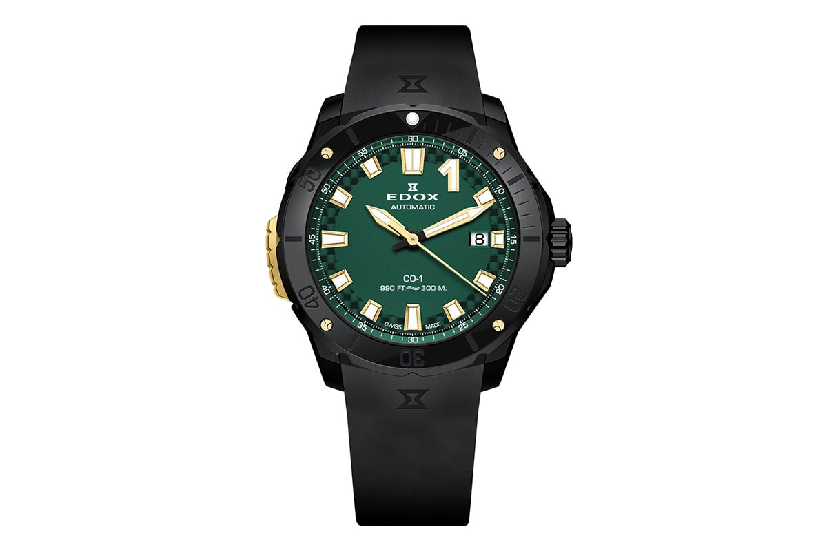 「エドックス　クロノオフショア1 ベゼルロック デイト オートマティック」（品番： 80137-37ND-CAVD、40万7000円、消費税込）