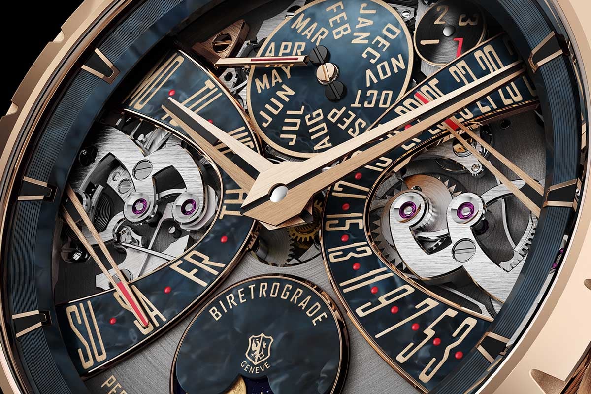 ロジェ・デュブイの精神を体現するパーペチュアルカレンダーとバイレトログラード、さらにムーンフェイズが高い次元で融合した特別な1本