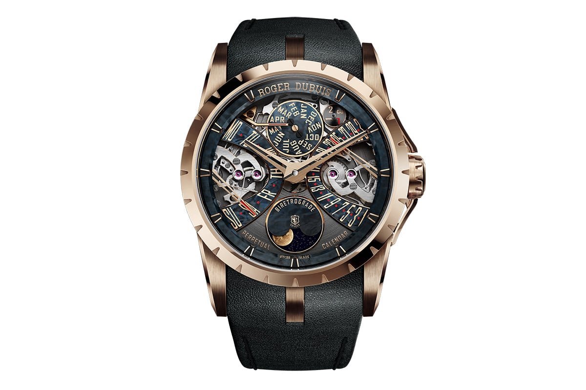 ロジェ・デュブイの精神を体現するパーペチュアルカレンダーとバイレトログラード、さらにムーンフェイズが高い次元で融合した特別な1本