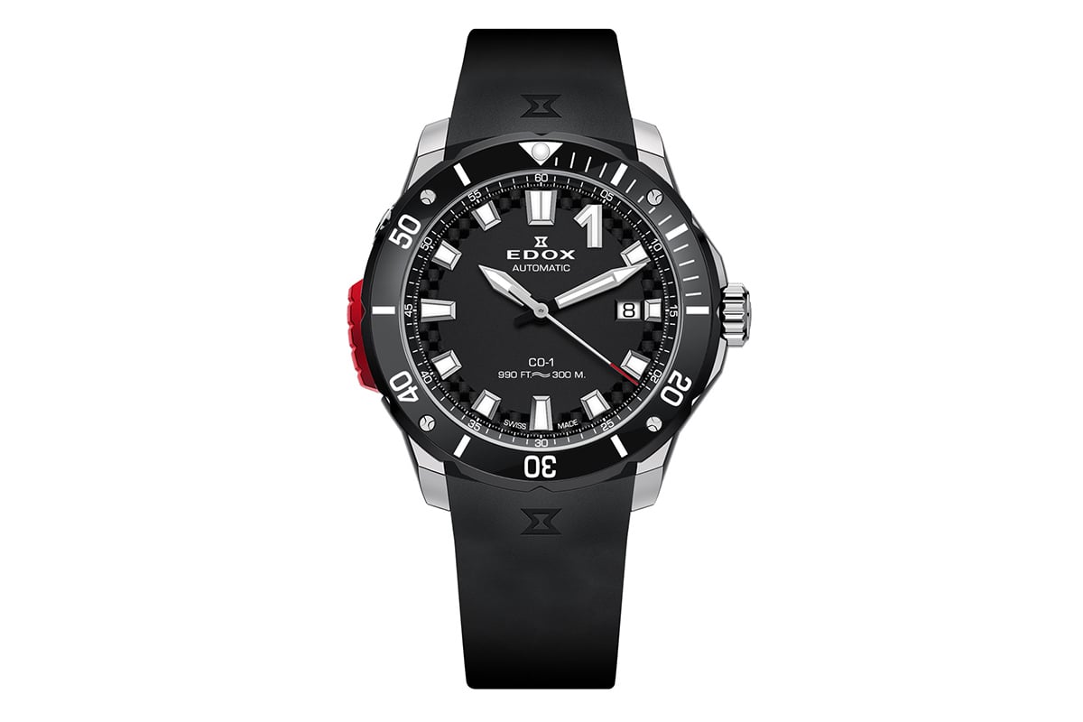 「エドックス　クロノオフショア1 ベゼルロック デイト オートマティック」（品番： 80137-3NR-CANN、38万5000円 消費税込）