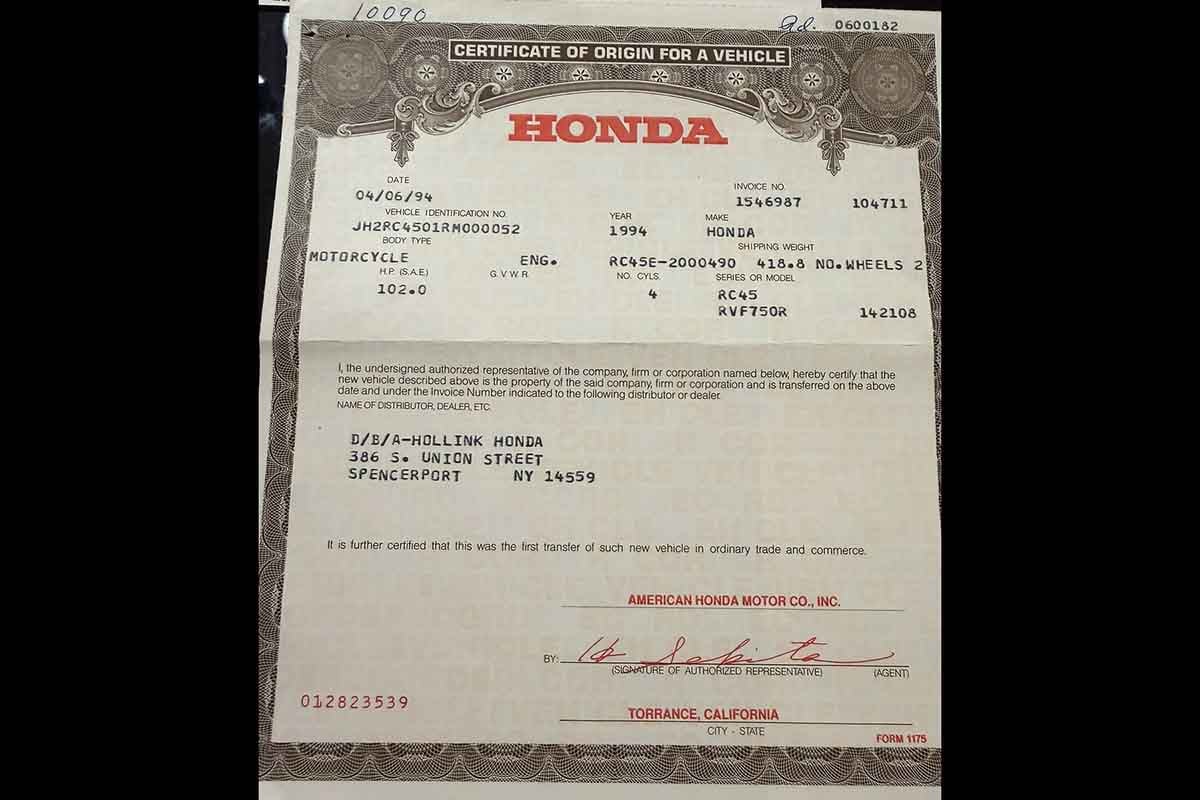 米国オークションに出品され落札された1994年式ホンダ「RC45」