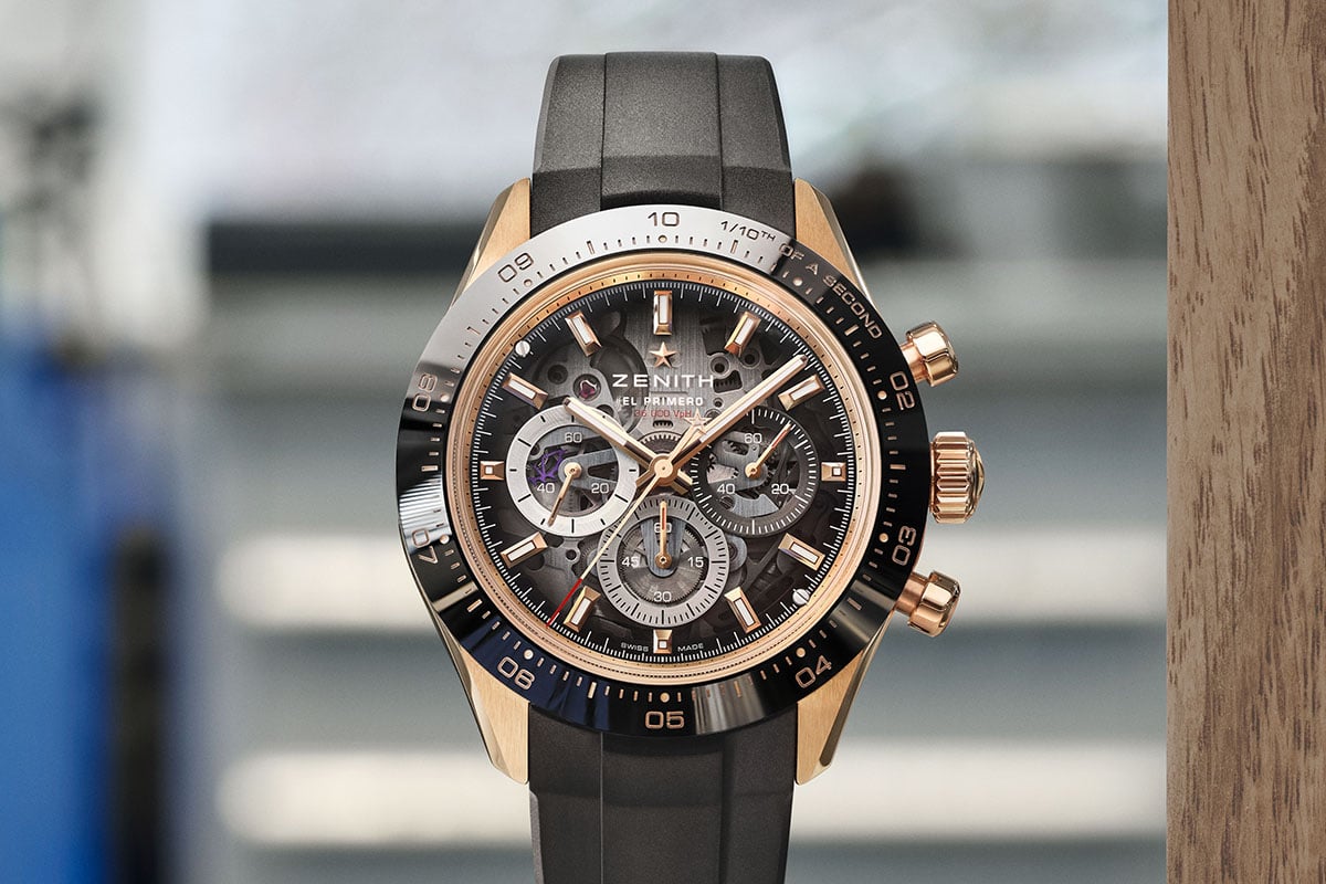 18Kローズゴールド製ケースにブラックセラミックベゼル、ブラックラバーストラップを組み合わせたラグジュアリーかつシックな一本（リファレンス：18.3130.3600/01.R951）。