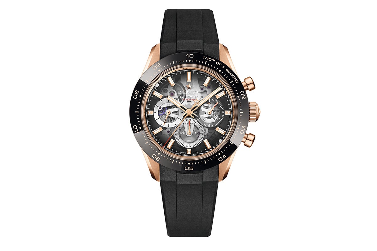 クロノグラフ秒針は10秒で一回転し1／10秒を正確に計測する。