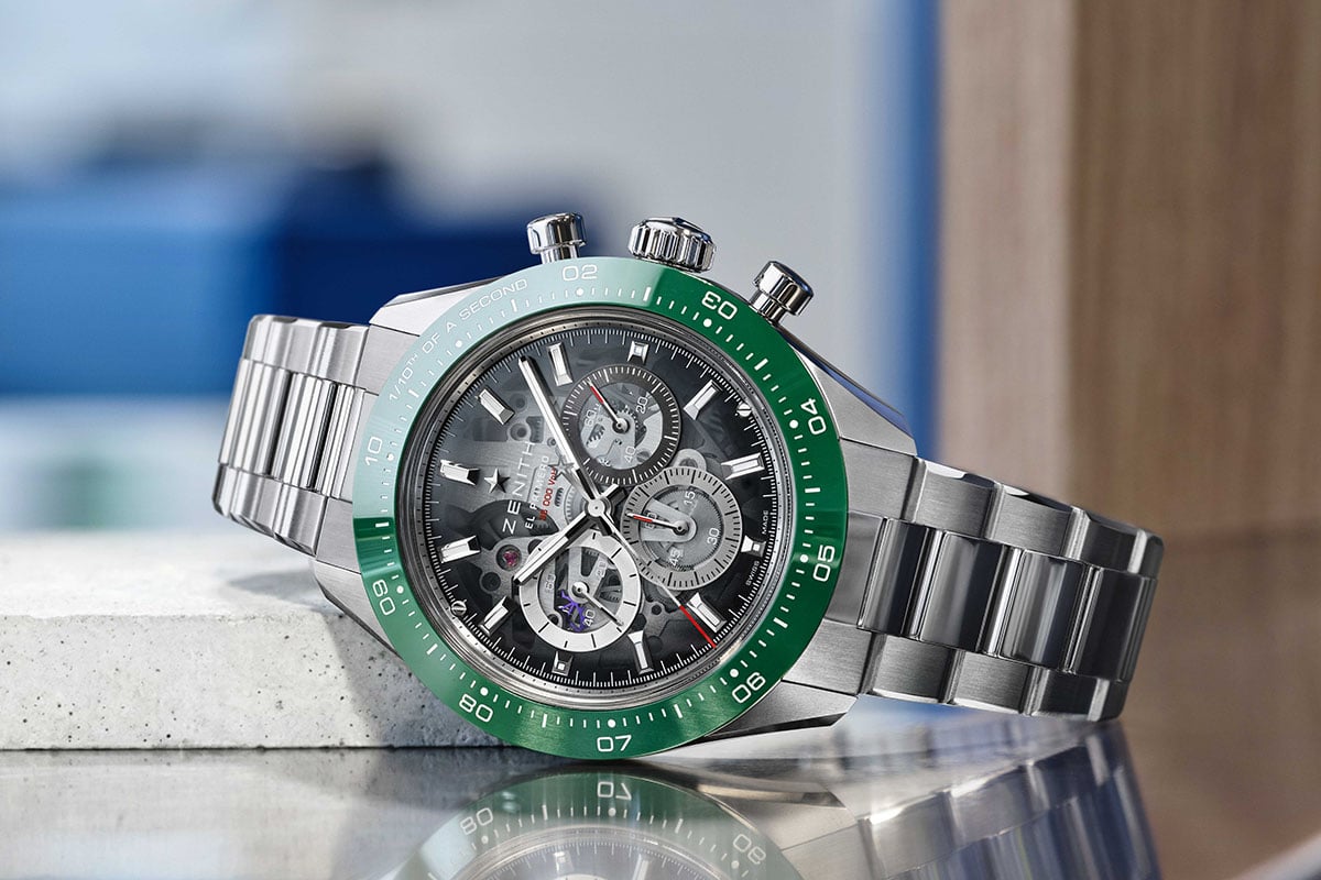 グリーンセラミックベゼルもラインナップ（リファレンス：03.3131.3600/01.M3130）。