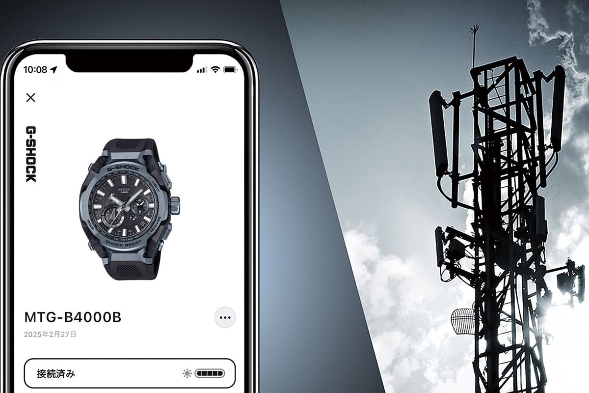専用アプリ“CASIO WATCHES”とBluetooth接続して時刻情報を取得できる