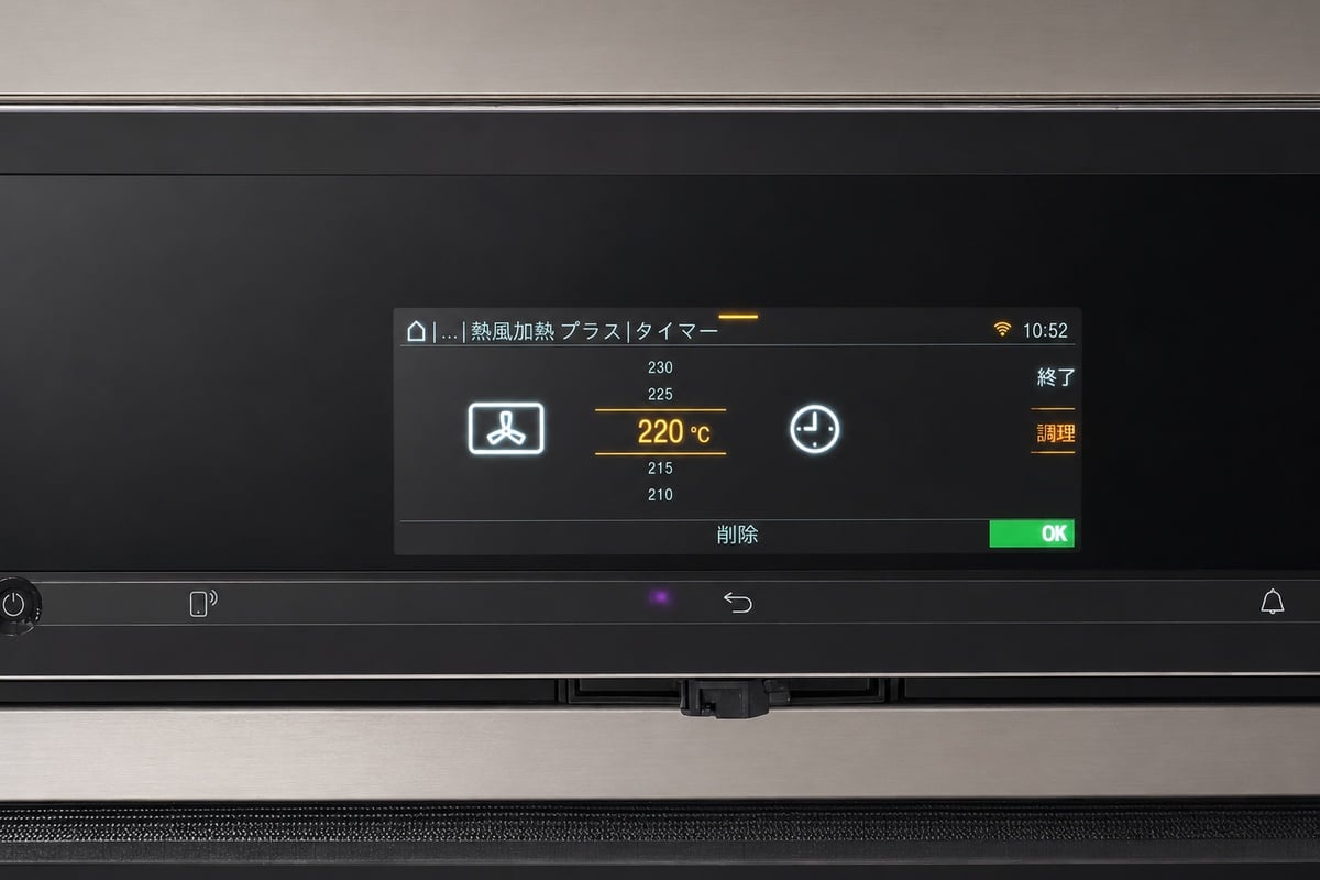 基本設定は「熱風加熱プラス」220℃。時間の長いものから入れ、短時間で仕上がるものを後から加えることで、複数の料理を同時進行できる。タイマーを使えば、火の前に立ち続ける必要もない