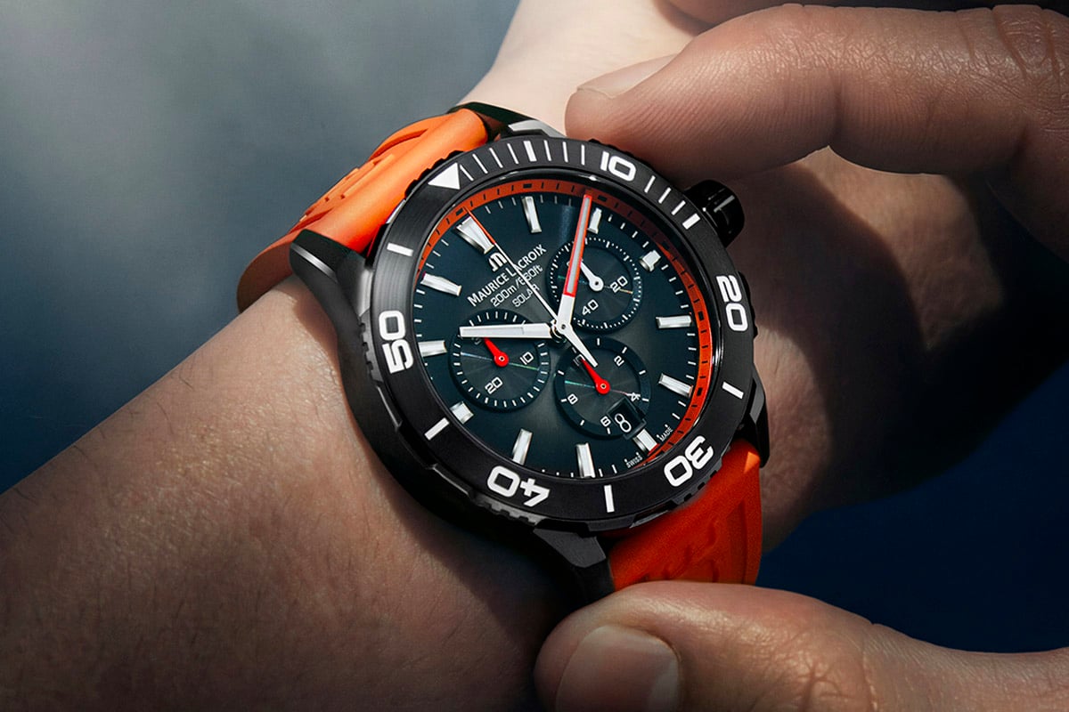 鮮烈なオレンジで太陽のエネルギーを表現した「PONTOS S SOLAR CHRONOGRAPH」の限定モデルは、様々なパーツにオレンジを配して躍動感を演出