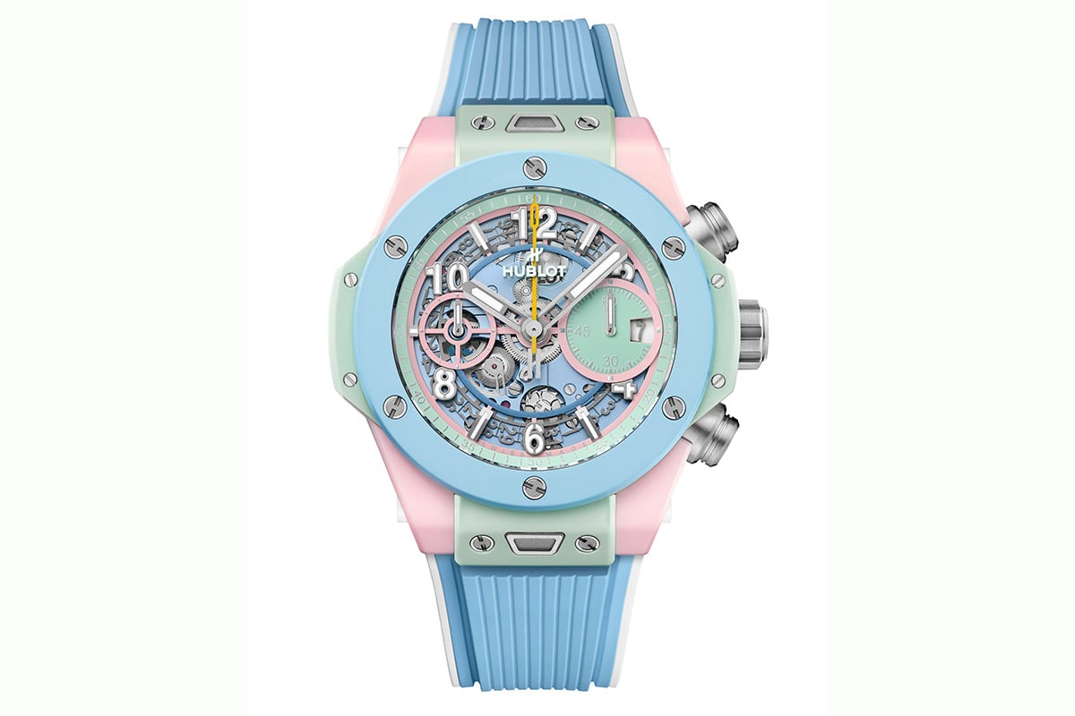 「ウブロ　ビッグ・バン サマー マルチカラー セラミック 42mm」（品番：441.ERG.6610.RX、442万2000円 消費税込、世界限定200本）