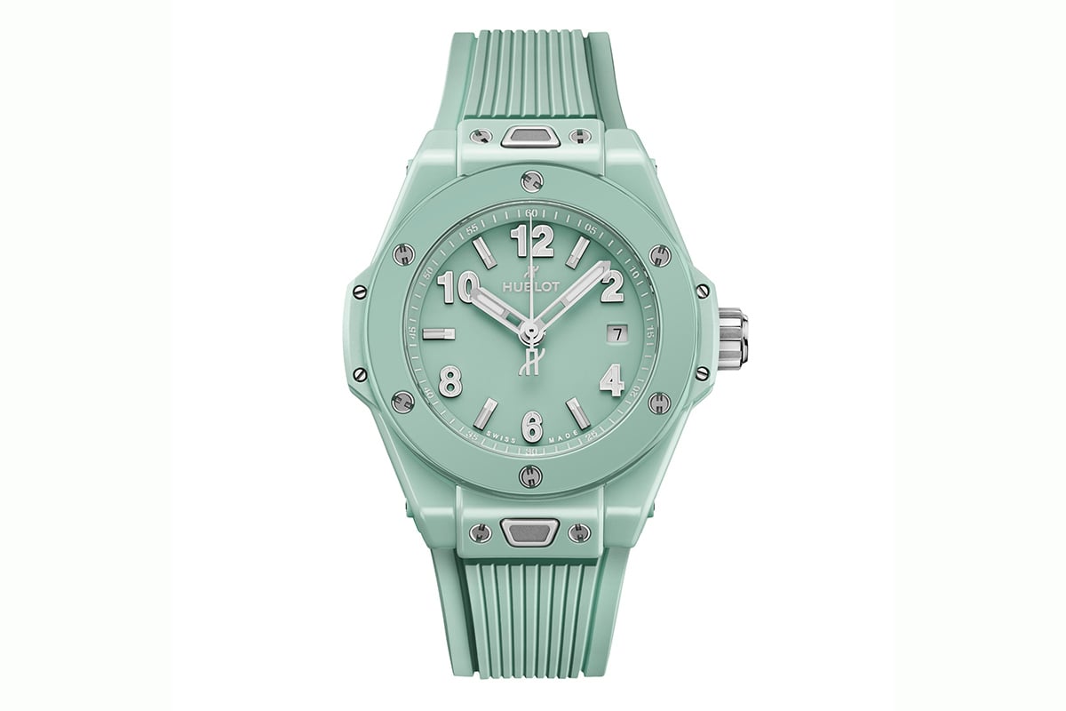ウブロ　ビッグ・バン ミントグリーン セラミック 33mm」(品番：485.GS.5271.RX、200万2000円 消費税込）