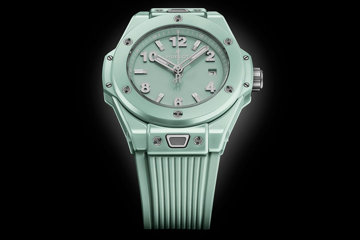 ウブロ　ビッグ・バン ミントグリーン セラミック 33mm」(品番：485.GS.5271.RX、200万2000円 消費税込）