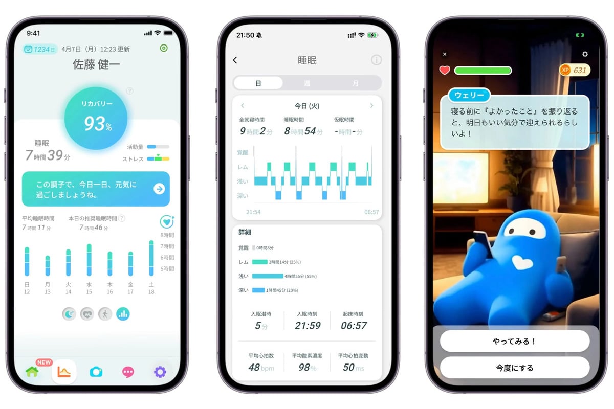 体重や睡眠などの変化を可視化し、AIキャラクター「ウェリー」が必要なタイミングで気づきや行動のヒントを届ける