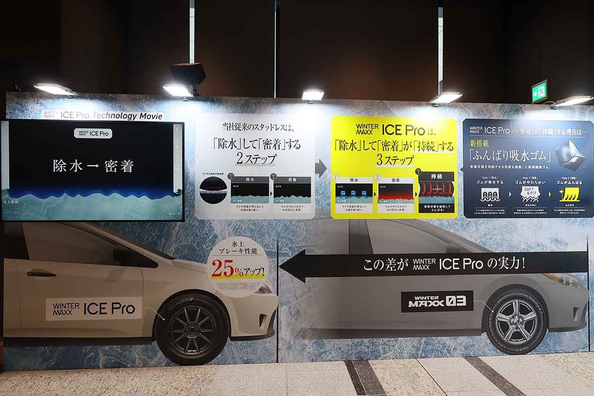 ダンロップの新スタッドレスタイヤ「ウインターマックス アイスプロ」発表会の様子