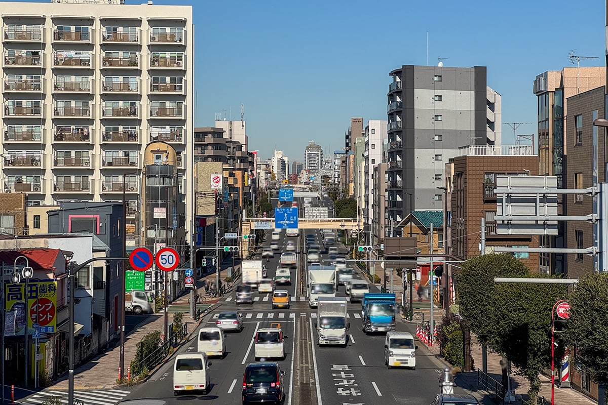環七通りは大田区から足立区を経て江戸川区までを環状に結んでいる